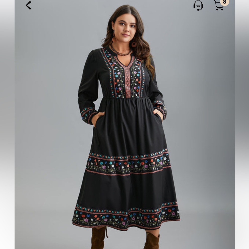 BloomChic Black Red Midi Dress A-line Casual